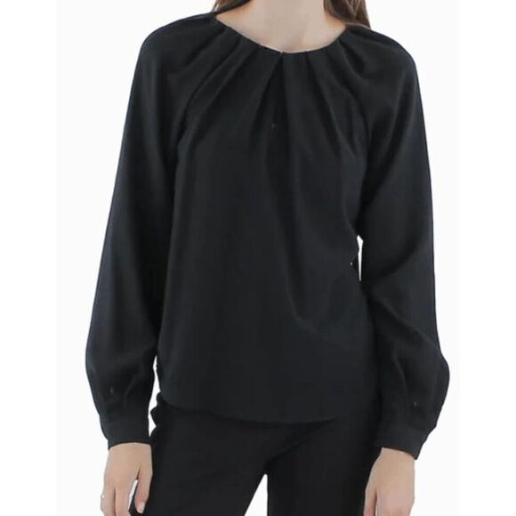 DKNY Women's Black Pleated Long Sleeve Pullover Top M - Picture 1 of 9